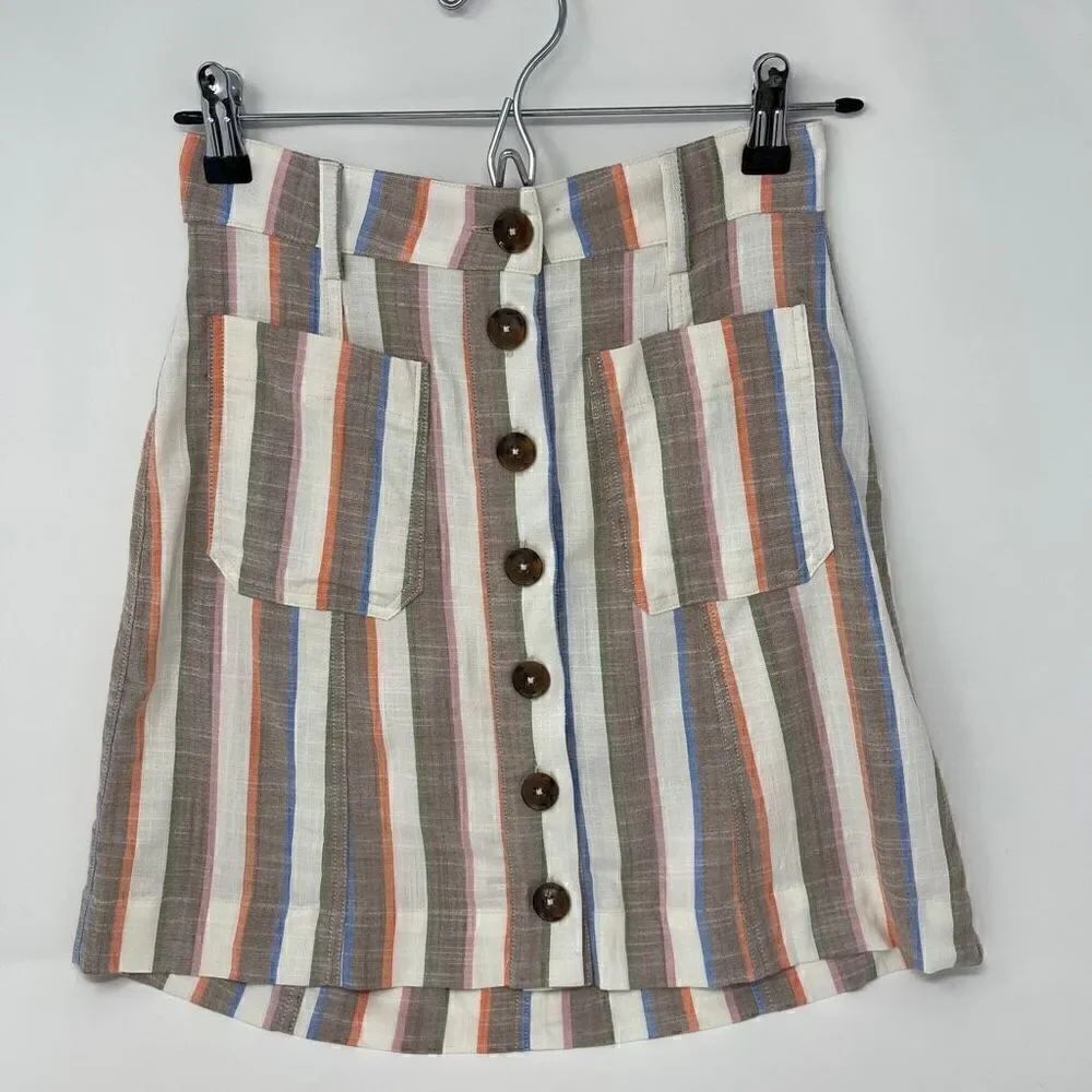Show Me Your Mumu Womens Tan Knee Length Button Pocket A Line Skirt Small NWT